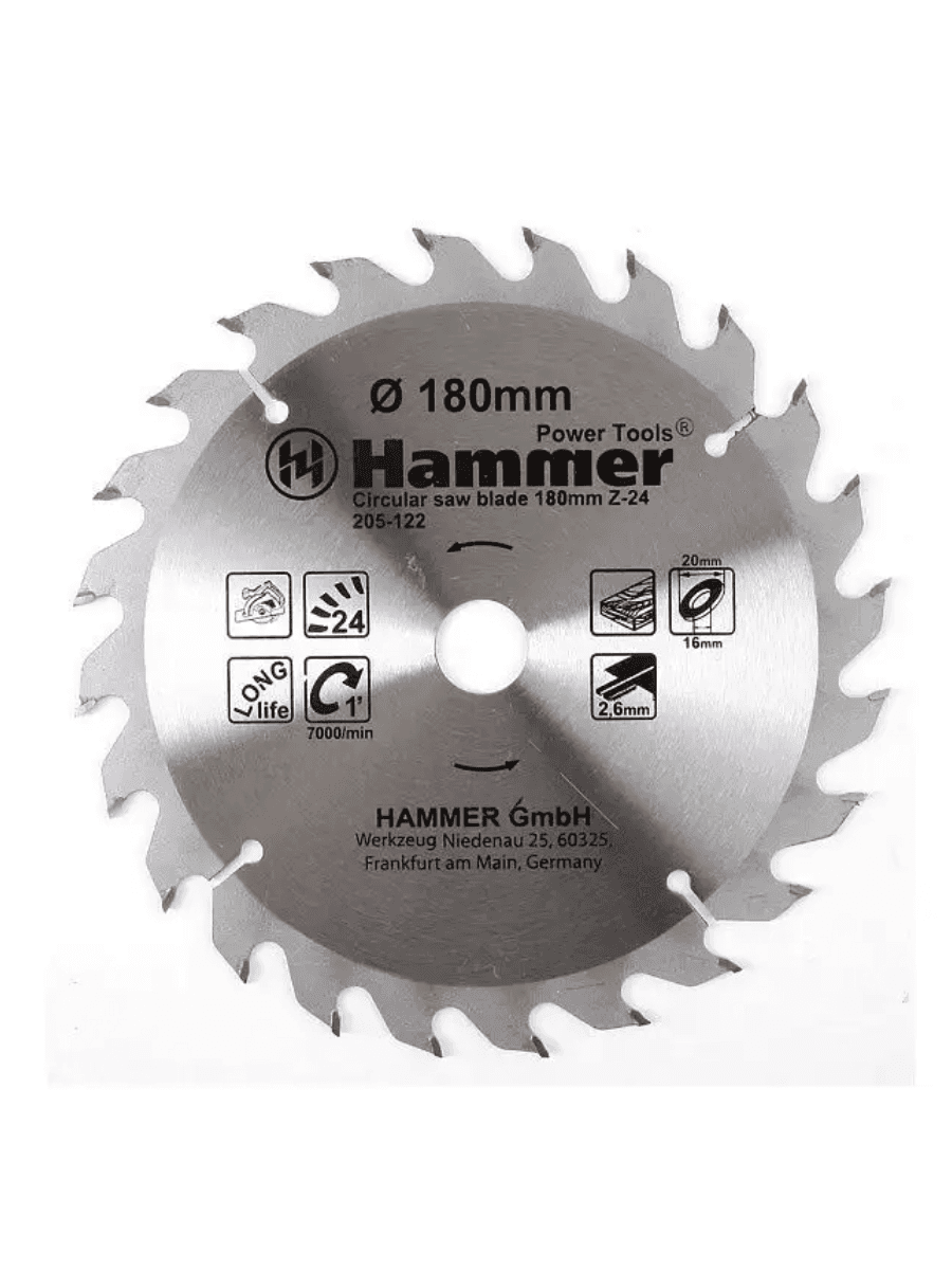 Диск пильный Hammerflex 205-122 CSB WD 180мм*24*20/16мм по дереву, фото 1