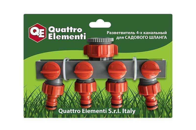 Разветвитель QUATTRO ELEMENTI 4-х канальный, внутр. резьба 3/4 и 1, пластик, фото 1