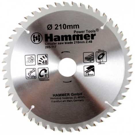 Диск пильный HAMMER 205-117 CSB WD 210мм*48*30/20мм по дереву, фото 1