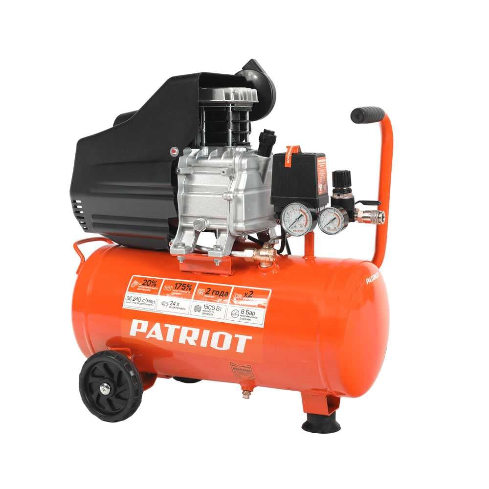 Компрессор Patriot поршневой масляный EURO 24-240, 240 л/мин, 8 бар, 1500 Вт, 24 л, быстросъемный 1/4" + "елочка", фото 1